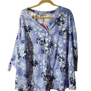 Catherines Blue Floral Georgette Button up Blouse Size 3X WP